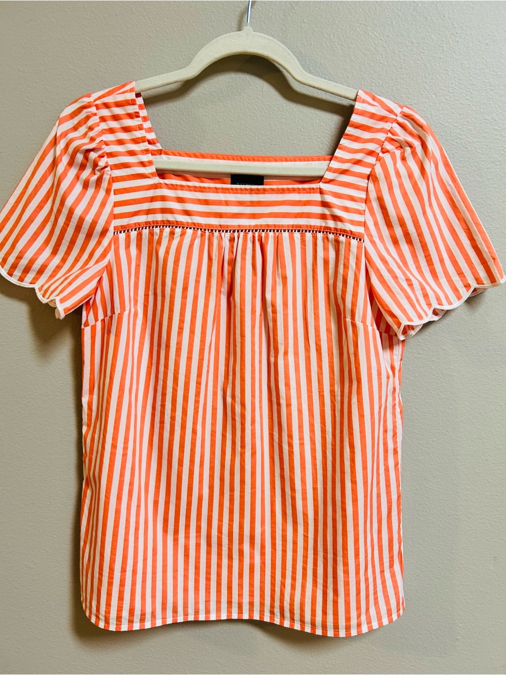 Talbots Women’s XS Orange White Stripe Puff Sleeve Square Neck Blouse Top